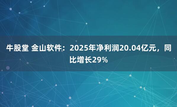 牛股堂 金山软件：2025年净利润20.04亿元，同比增长29%