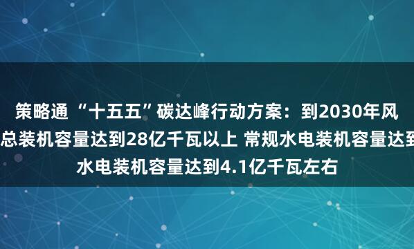 策略通 “十五五”碳达峰行动方案：到2030年风电和太阳能发电总装机容量达到28亿千瓦以上 常规水电装机容量达到4.1亿千瓦左右