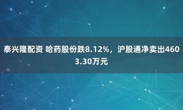 泰兴隆配资 哈药股份跌8.12%，沪股通净卖出4603.30万元